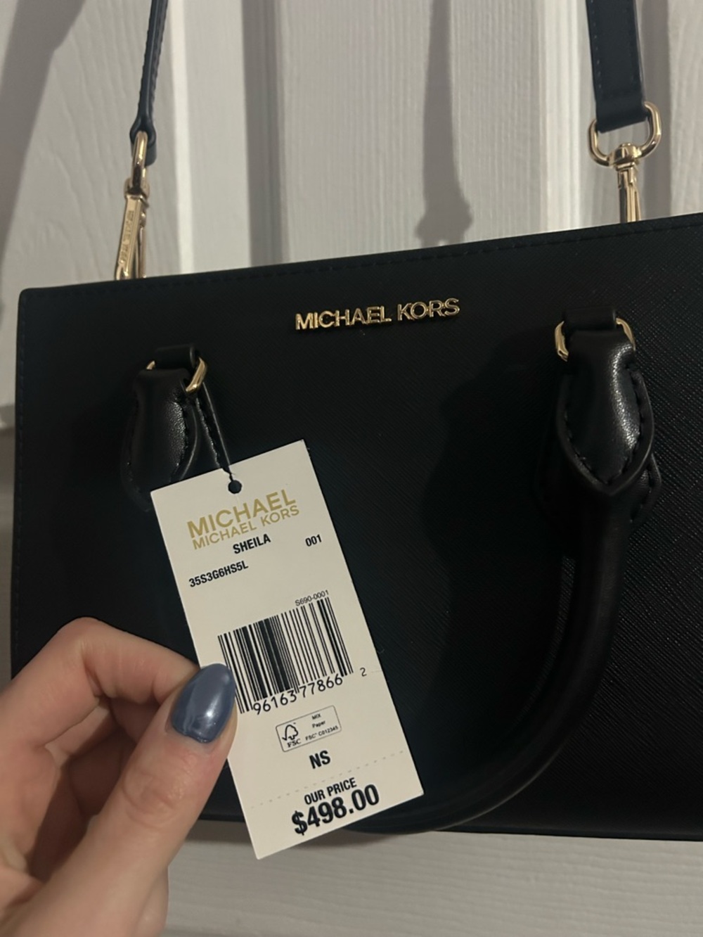 Michael Kors Black Saffiano Leather Satchel with Gold Hardware